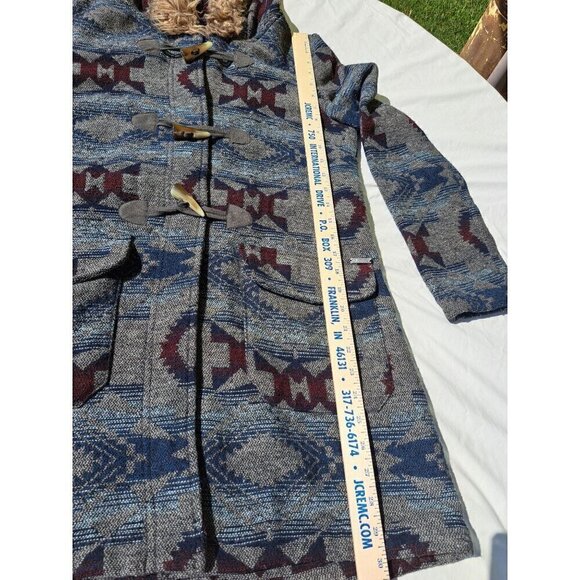 Vintage Billabong Women's Medium Coat Navajo Pattern Hooded Wool Blend Toggle Co - Picture 9 of 11